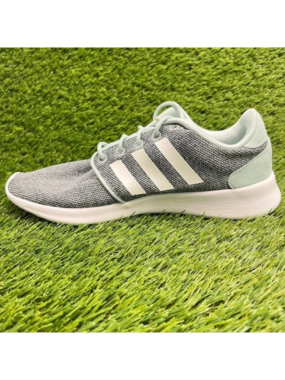 Adidas QT Racer Womens Size 7.5 Gray White Blue Athletic Running Shoes Sneakers